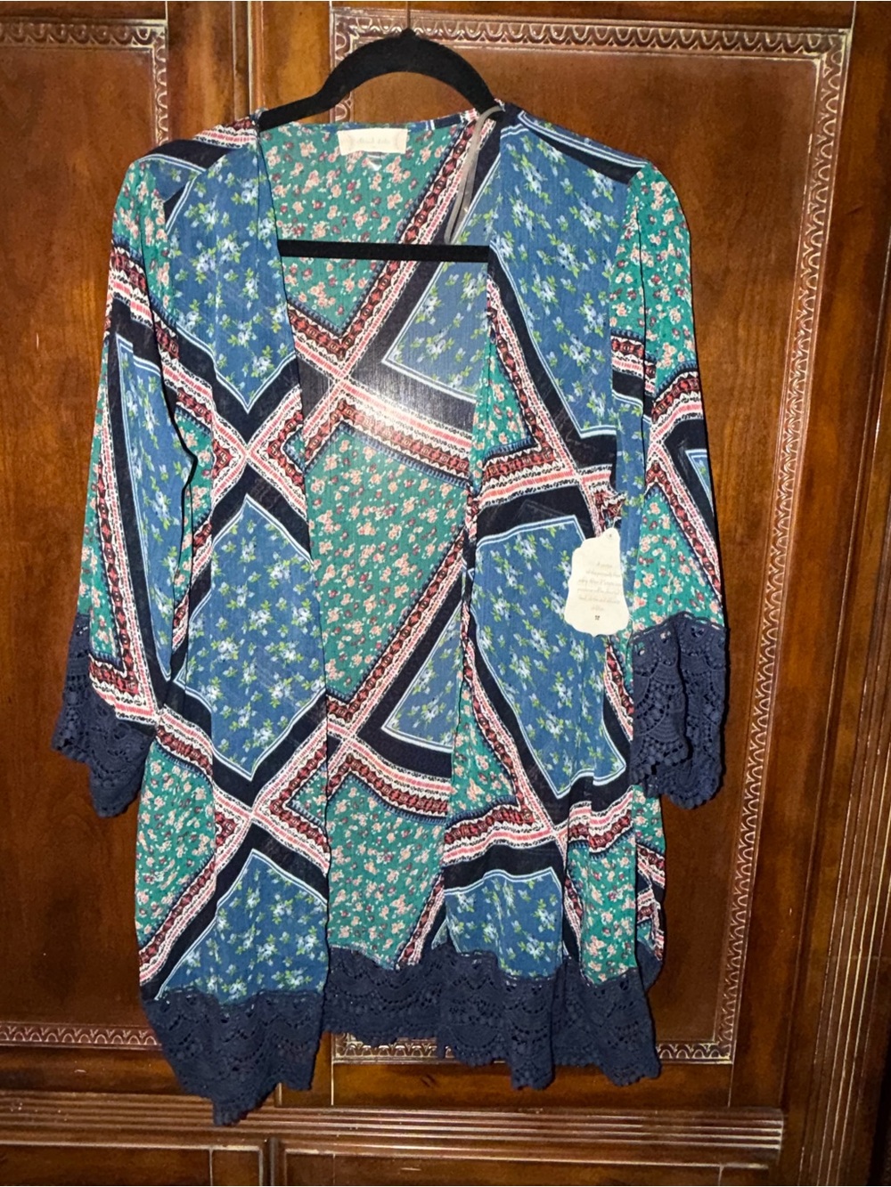 Altar'd State Navy & Teal Boho Patchwork Kimono